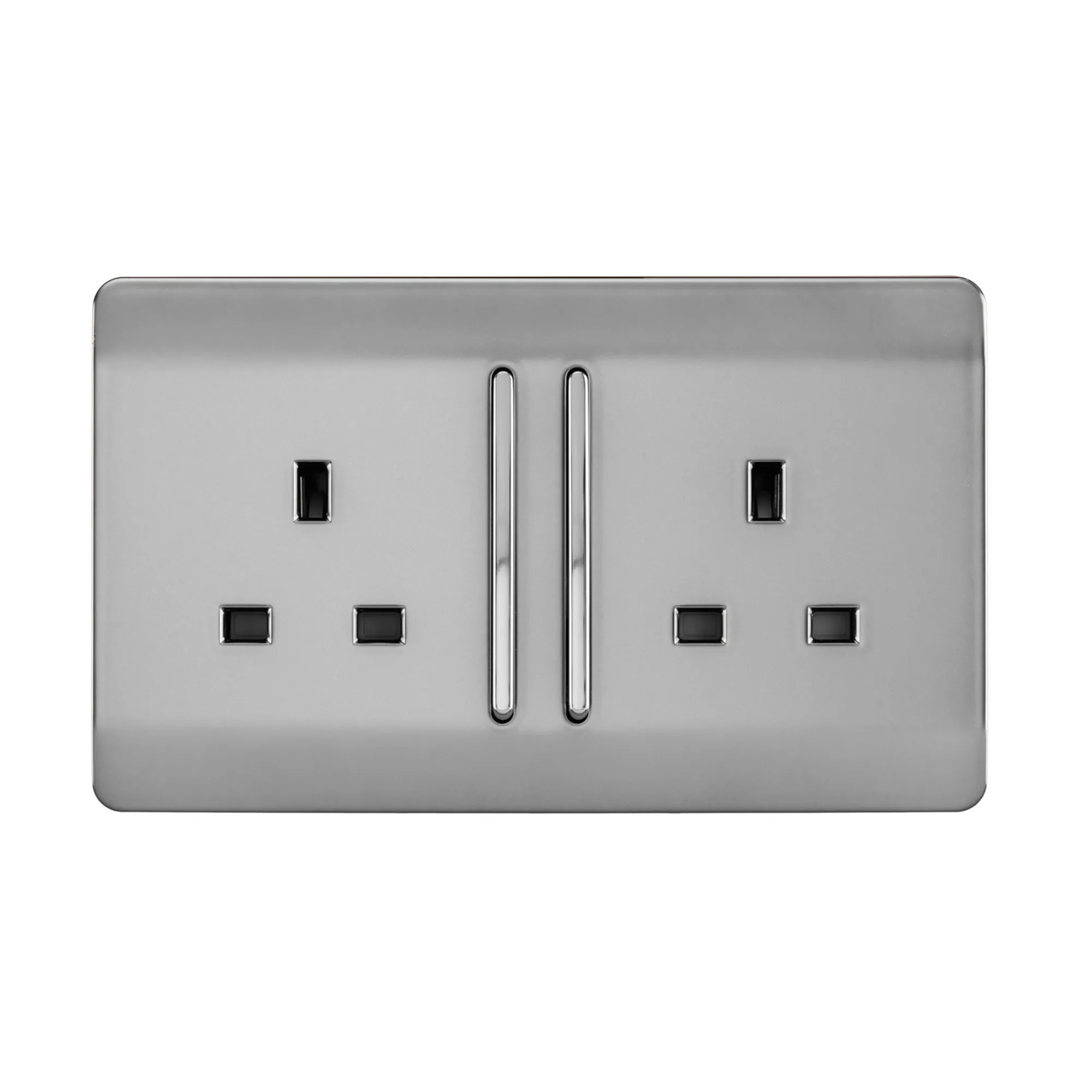 ART-SKT213LBS  2 Gang 13Amp Long Switched Double Socket Brushed Steel